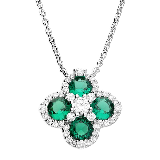 diamond heart necklaces for women -Sterling Silver Cubic Zirconia Green White Clover Necklace