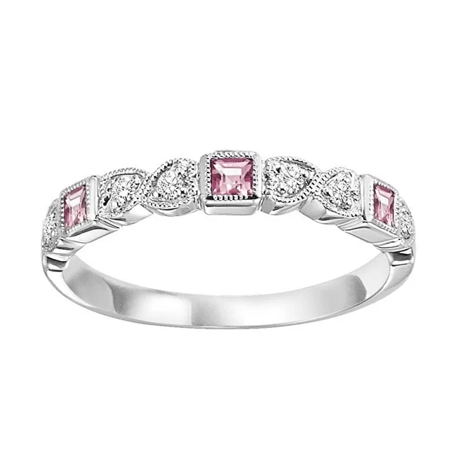 10K White Gold 0.13cttw Pink Tourmaline & 0.08cttw Diamond Band