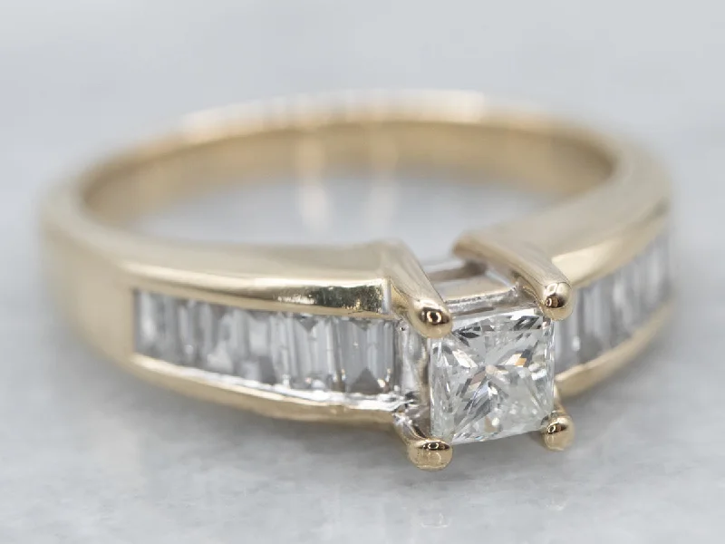 heart-shaped diamond engagement rings -Modern Princess Cut Diamond Engagement Ring