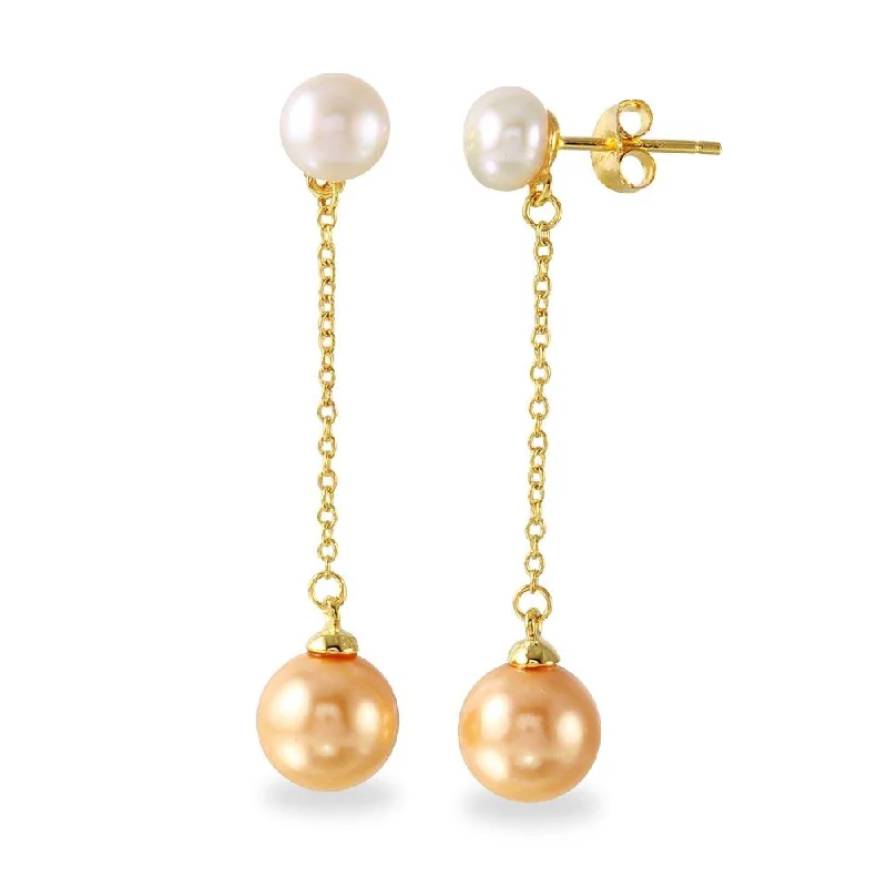 Gold Plated 925 Sterling Silver Fresh Water Pearl with Dangling Synthetic Pearl Earrings - BGE00524