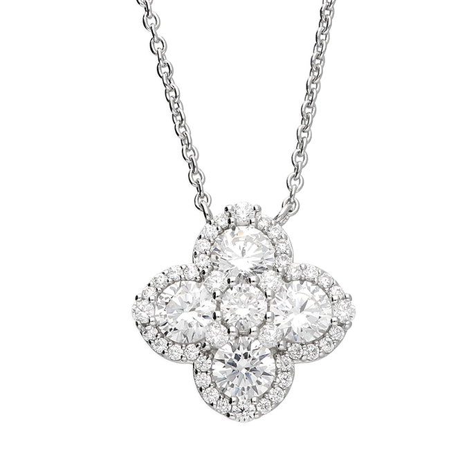 bridal necklaces for women -Sterling Silver Cubic Zirconia Quatrefoil Clover Necklace