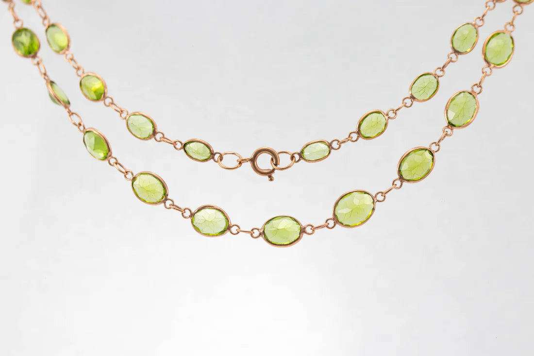 bridal necklaces for women -9ct Rose Gold Peridot Graduated Line Necklace