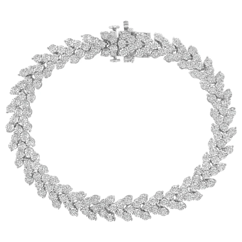 .925 Sterling Silver 2.00 Cttw Miracle Set Diamond Laurel Wreath Link Bracelet