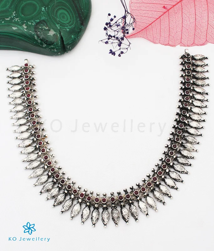 sapphire necklaces for women -The Mridula Silver Necklace (Red/Oxidised)