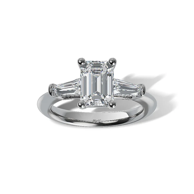 silver engagement rings -Lab Grown Diamond Three Stone Engagement Ring