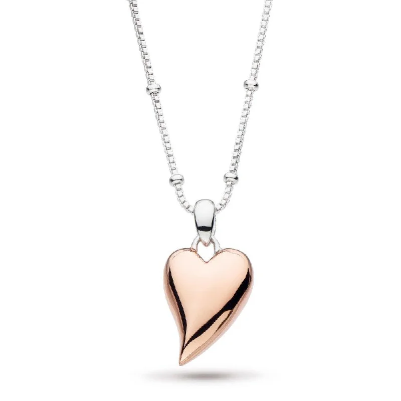 heart-shaped necklaces for women -Kit Heath Desire Cherish 18ct Rose Gold Heart and Bobble Chain 18" Necklace