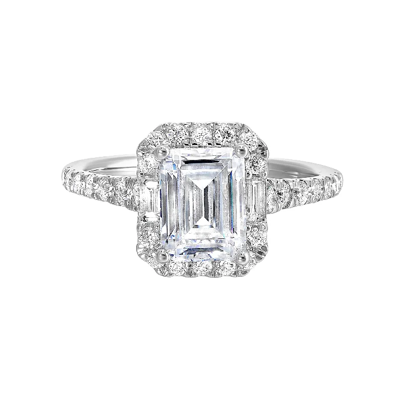 women’s stacked engagement rings -1/2 Ctw Daphne Diamond Emerald Halo Engagement Ring Setting in 14 Karat White Gold