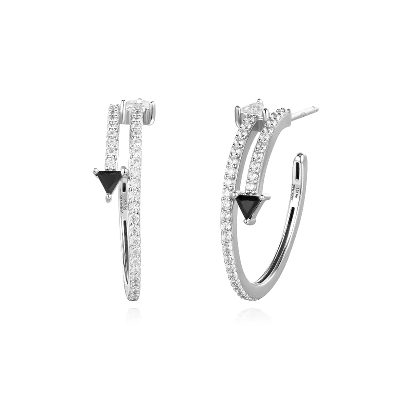 Silver Pave Double Arrow Stud Hoops