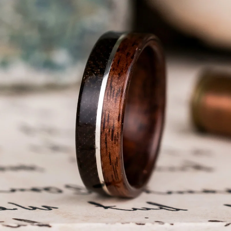 (In-Stock) The World War I | Men's Rifle Stock Wood Wedding Band with WWI Uniform & Metal Inlay Size 13 | 8mm Wide