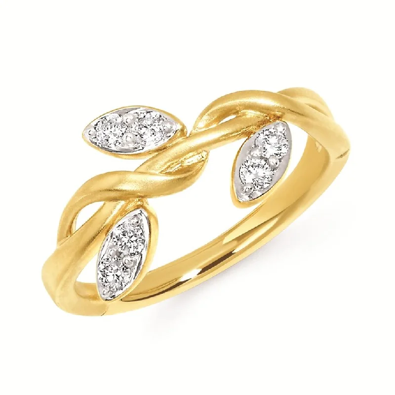 14K Yellow Gold 0.20ctw Diamond Leaf Ring