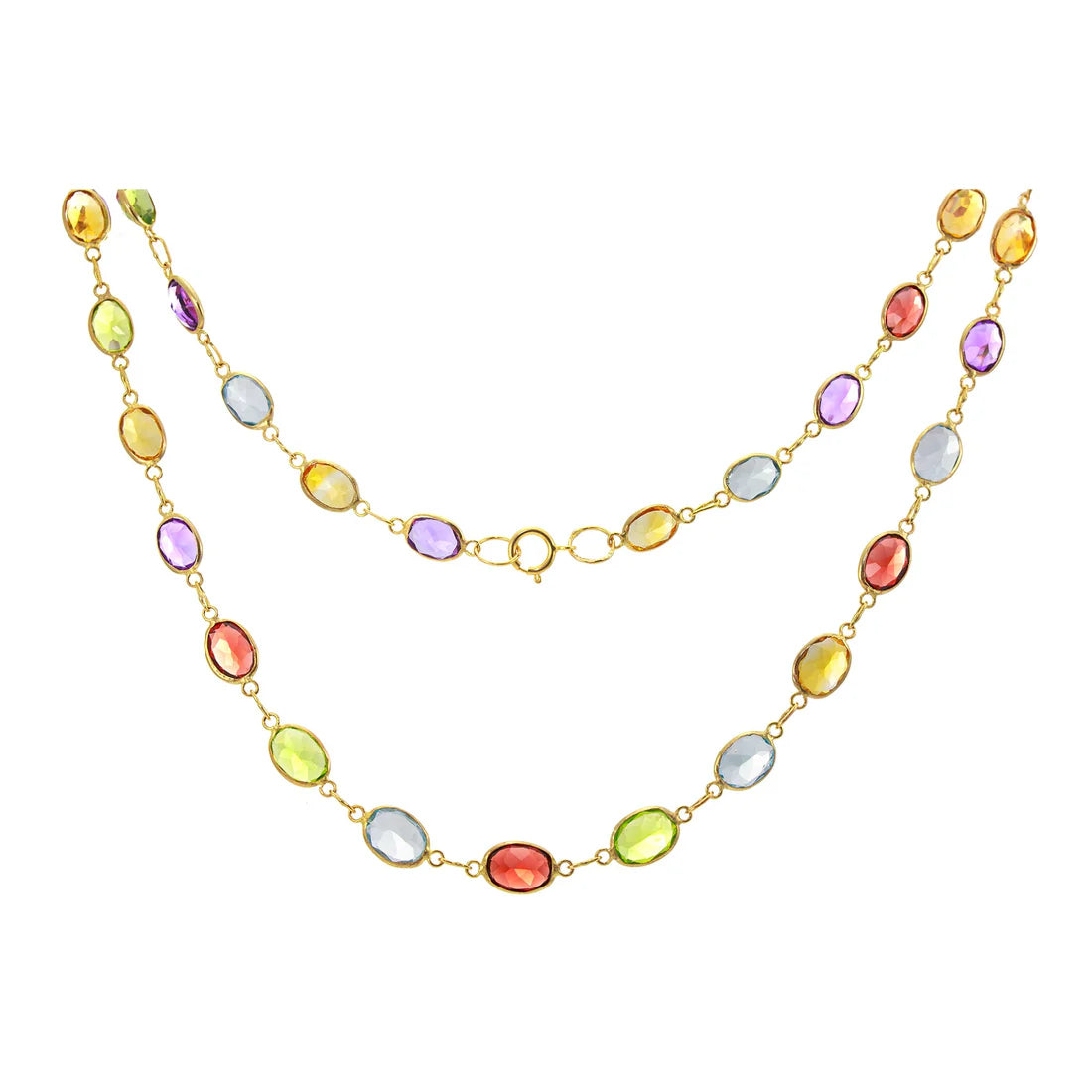 stylish necklaces for women -9ct Gold Multi Gemstone Graduated Line Necklace