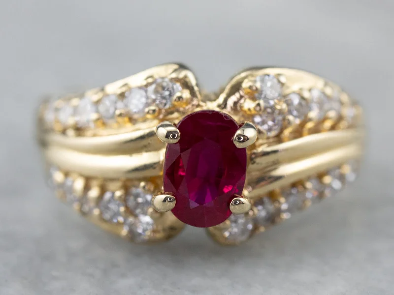 engagement rings with sapphires -Ruby Diamond Gold Engagement Ring