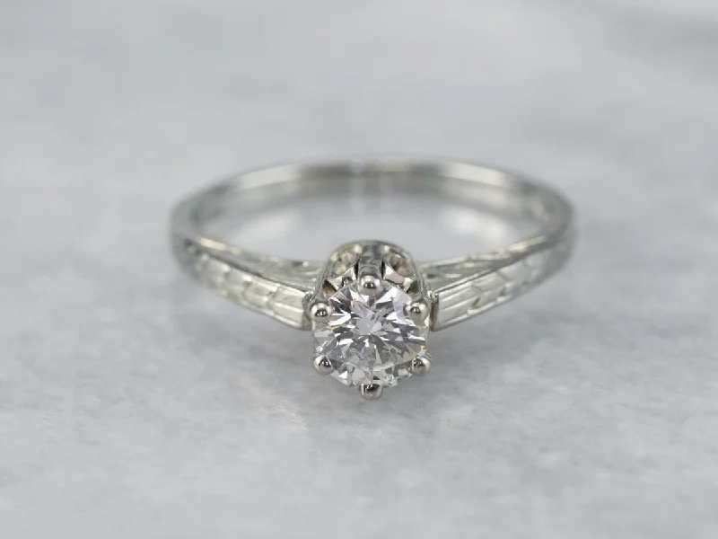 diamond wedding rings -Engraved Diamond Engagement Ring