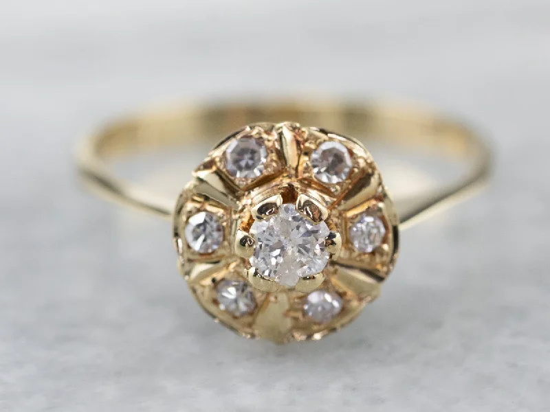 women’s stacked engagement rings -Vintage Diamond Halo Gold Engagement Ring