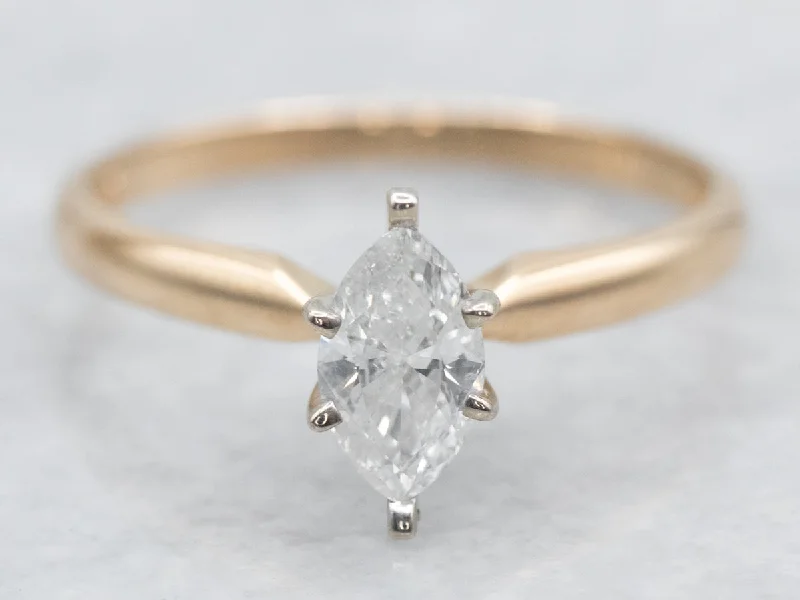 rose gold engagement rings -Marquise Cut Diamond Solitaire Engagement Ring