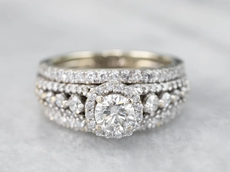 classic engagement rings for women -Diamond Engagement Ring and Wedding Band Stacked Set