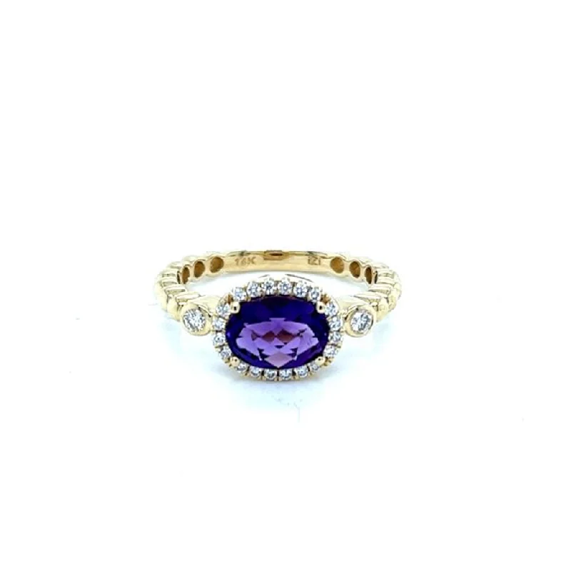 14K Yellow Gold 1.21ctw Oval Amethyst & Diamond Halo Ring