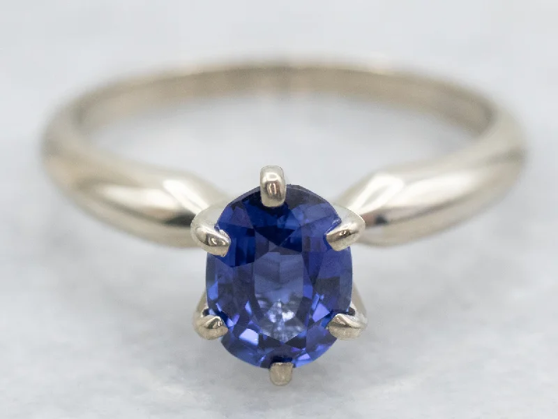 bridal set engagement rings -White Gold Deep Blue Sapphire Solitaire Engagement Ring