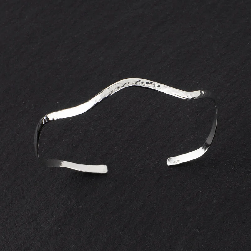 Thin Wavy Hammered Silver Cuff Bracelet