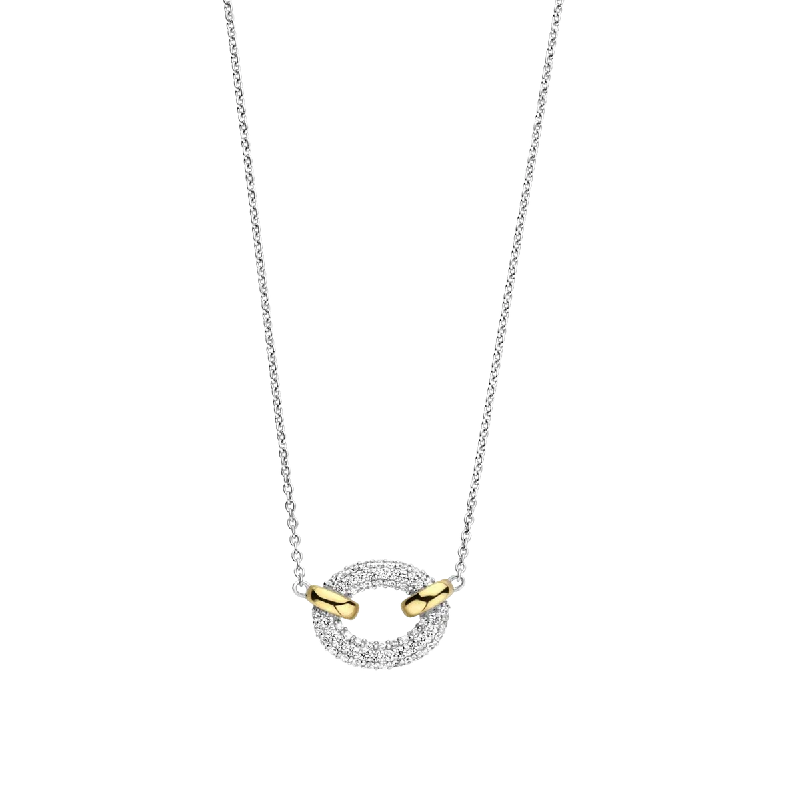 stunning statement necklaces for women -Ti Sento Silver and Gold Pave Necklace with Cubic Zirconia Stones