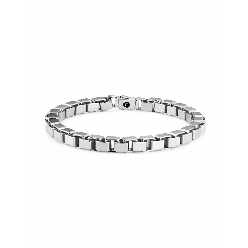 CRISLU Mens Matte Box Chain Bracelet Finished  In Pure Platinum