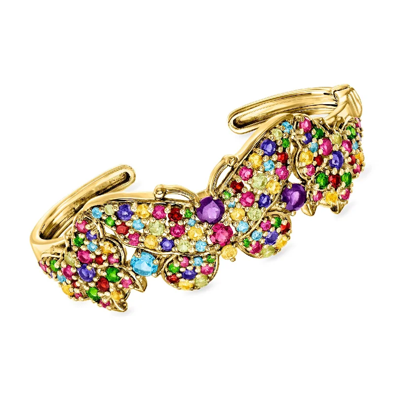 Ross-Simons Multi-Gemstone Butterfly Cuff Bracelet in 18kt Gold Over Sterling