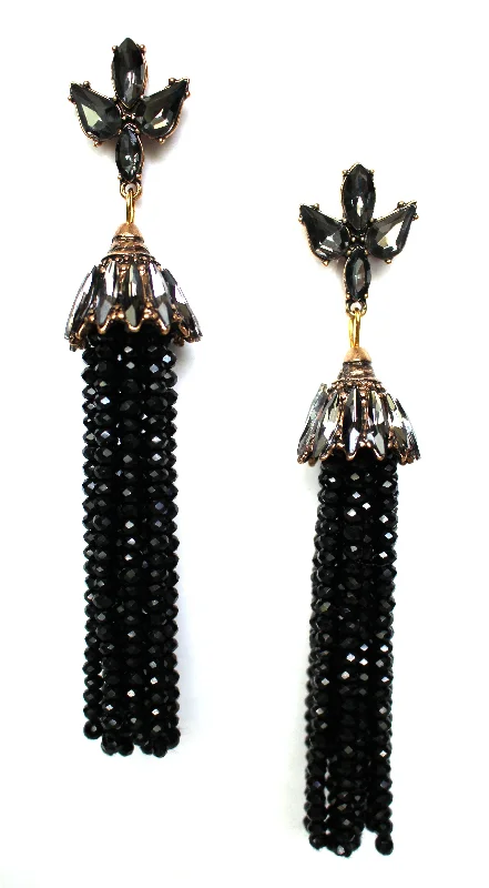 Bella Shine Tassel Earrings- Black