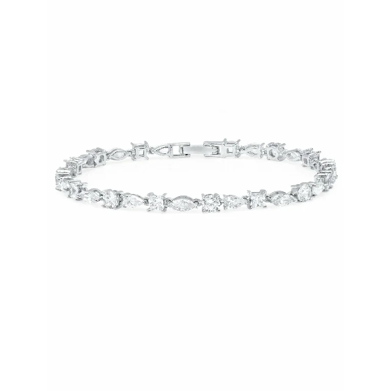 CRISLU Multi Shape Tennis Bracelet Finished in Pure Platinum