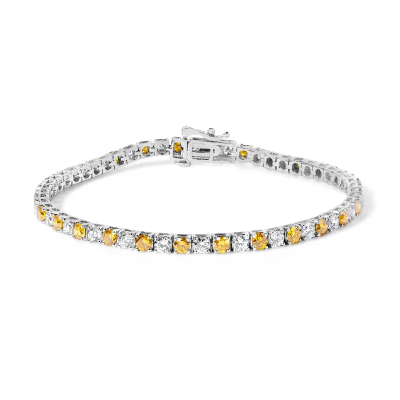 14K White Gold 5.0 Cttw Alternating White and Yellow Lab Grown Diamond Tennis Tennis Bracelet (Yellow/F-G Color, VS2-SI1 Clarity