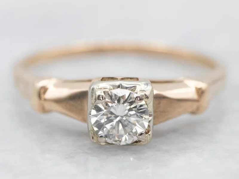 custom engagement rings for women -Two Tone Diamond Solitaire Engagement Ring