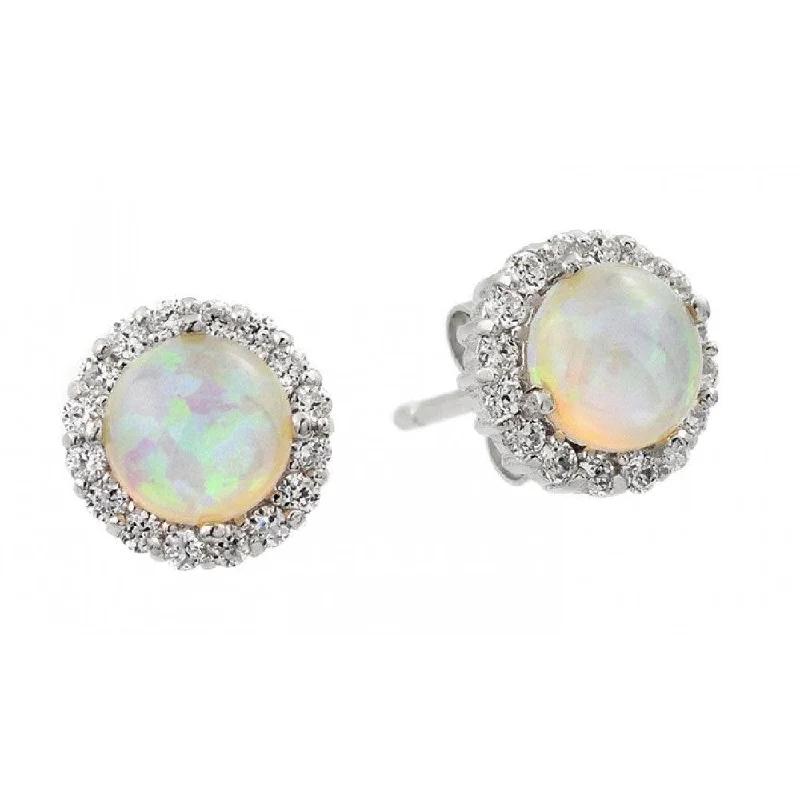 Silver 925 Rhodium Plated Round Opal CZ Stud Earrings - STE00963