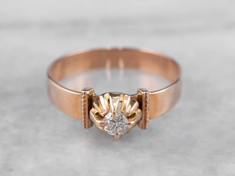 gold engagement rings for women -Antique Buttercup Diamond Engagement Ring