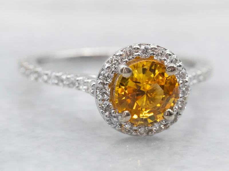 oval cut engagement rings for women -Yellow Sapphire and Diamond Halo Engagement Ring