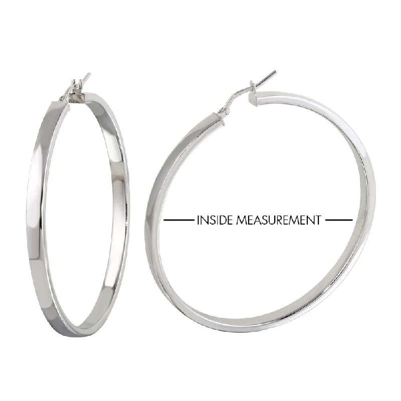 Rhodium Plated 925 Sterling Silver Electroforming Flat 4mm Hoop Earrings - ARE00022RH