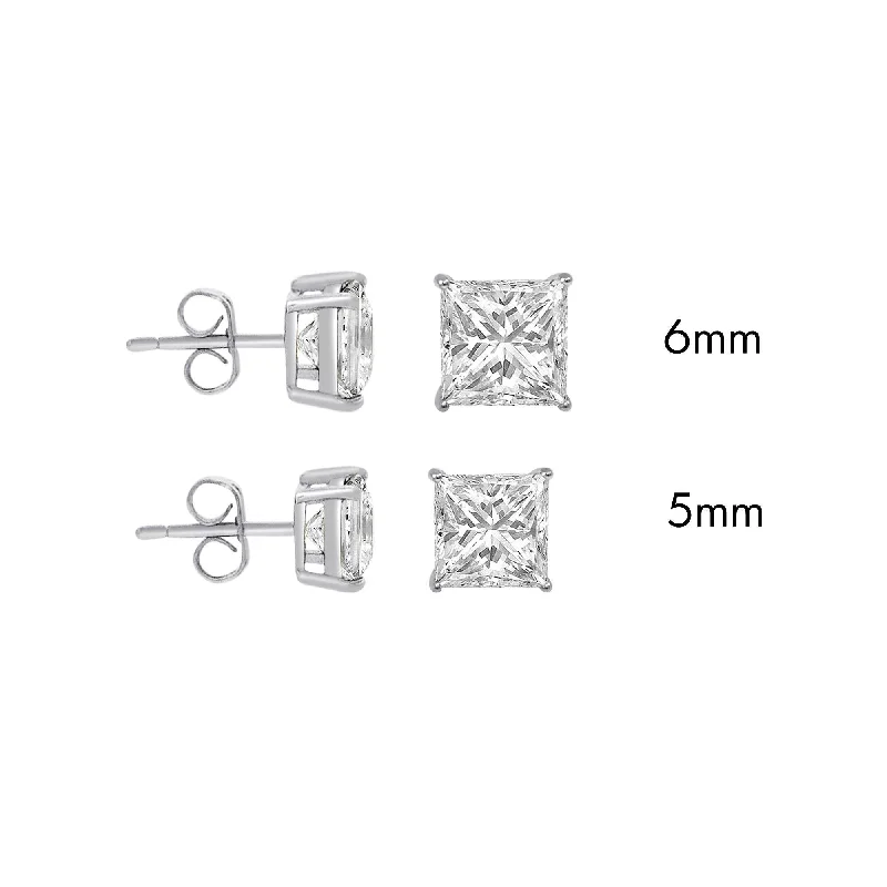 Sterling Rhodium Plated 925 Sterling Silver Moissanite Stone Square Push Back Earring - MGME00009