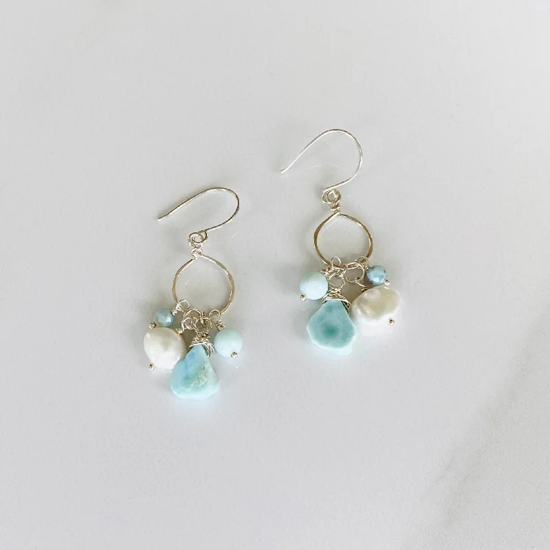 Larimar & Pearl Dangle Earrings