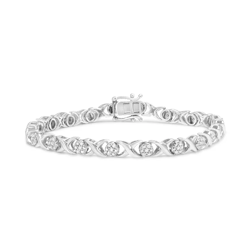 .925 Sterling Silver 1/2 Cttw Round Diamond Cluster X-Link Bracelet