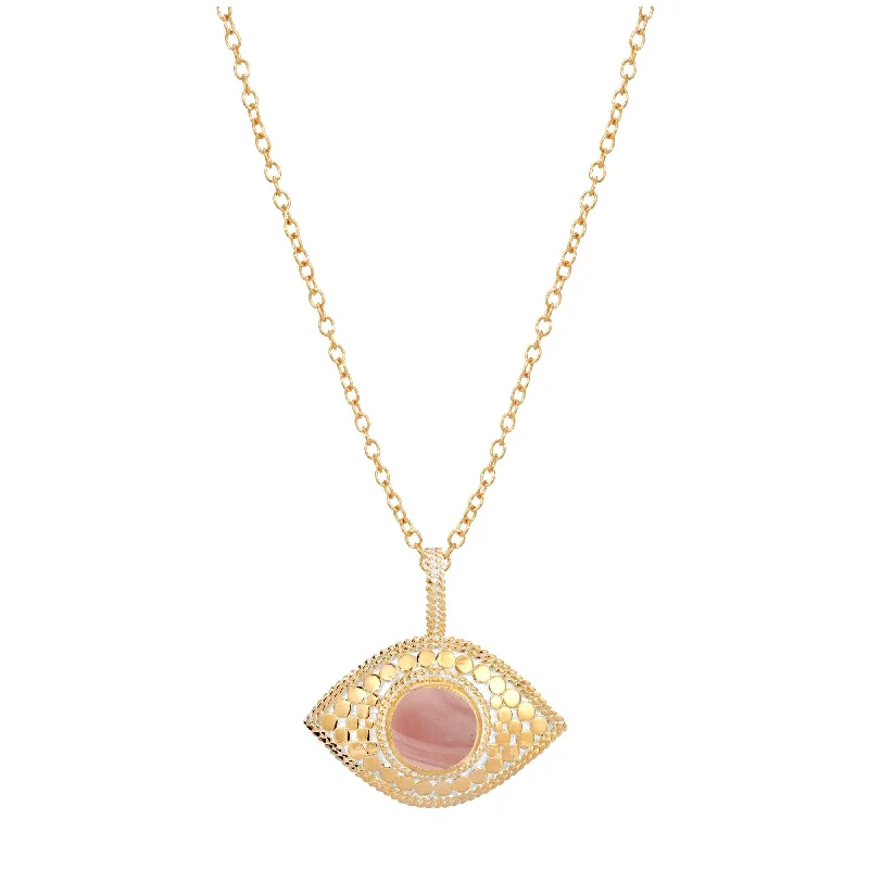 custom name necklaces for women -Anna Beck Gold Evil Eye Pink Opal Necklace