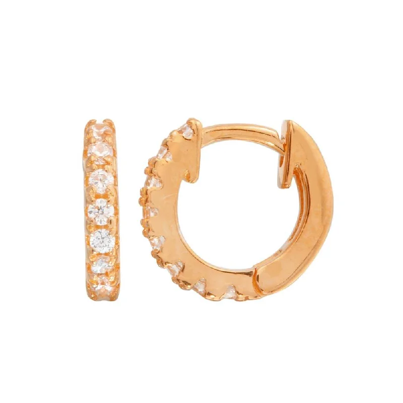 Rose Gold Plated 925 Sterling Silver CZ huggie hoop Earrings 9.3mm - STE01218RGP