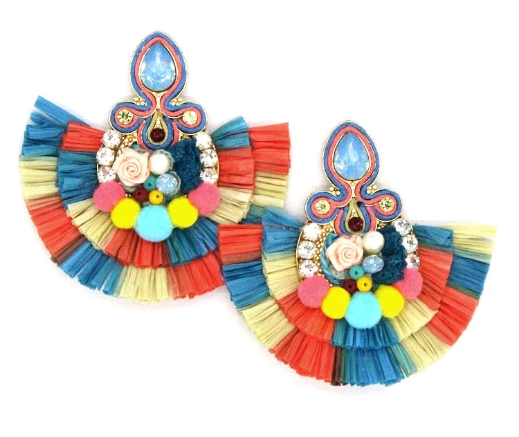 Marina Mix Statement Earrings- Blue Multi