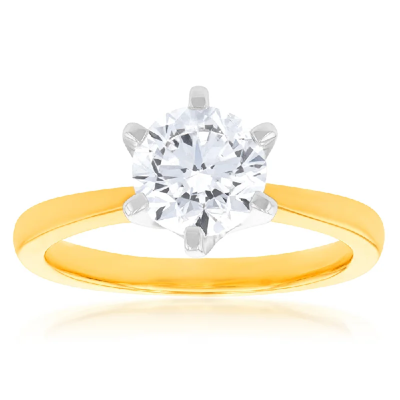 radiant cut engagement rings -Certified Luminesce Lab Grown 1.5 Carat Solitaire Engagement Ring in 18ct Yellow Gold