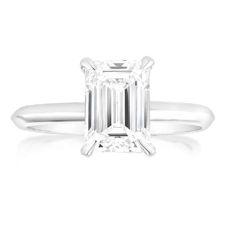 simple engagement rings for women -Luminesce Lab Grown Certified 2 Carat Diamond Emerald Cut Engagement Ring in 18ct White Gold