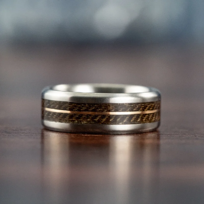 (In-Stock) The Infantryman | Titanium Wedding Band with WWI Uniform Wool and Brass - Size 8.25 / 8mm Wide