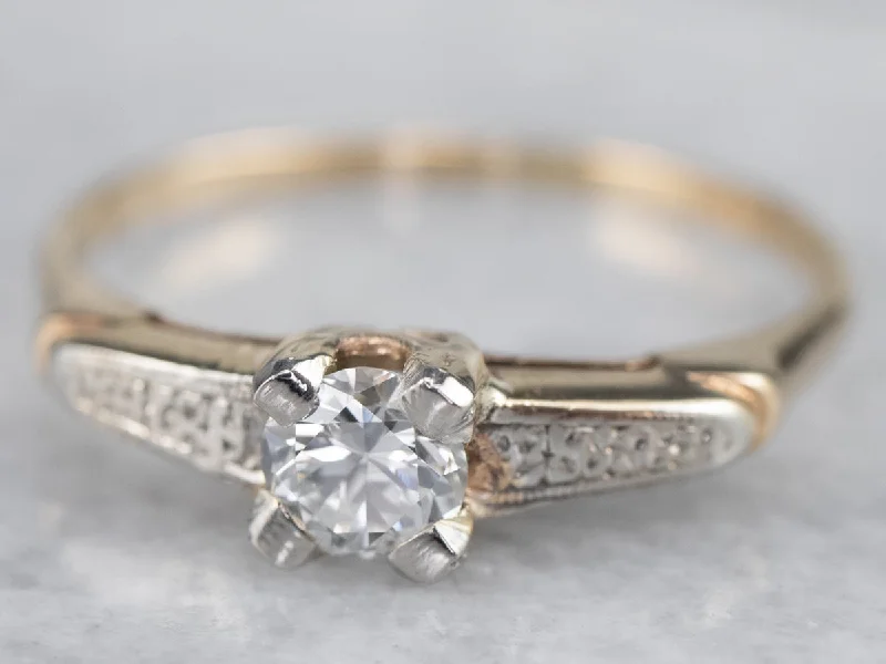 bridal set engagement rings -Vintage Floral Diamond Engagement Ring