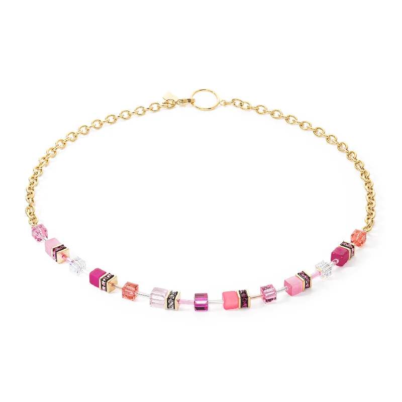 crystal necklaces for women -Coeur De Lion GeoCUBE® Iconic Gold Magenta Chain Necklace