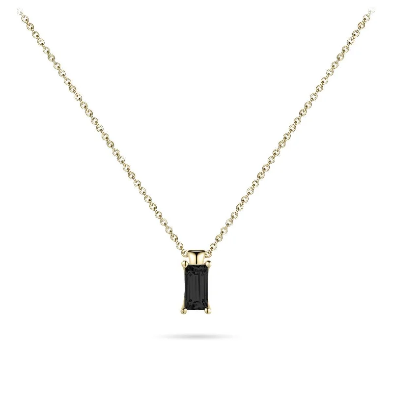 women’s layered gold necklaces -Gold Vermeil Silver Black Solitaire Baguette Pendant Necklace