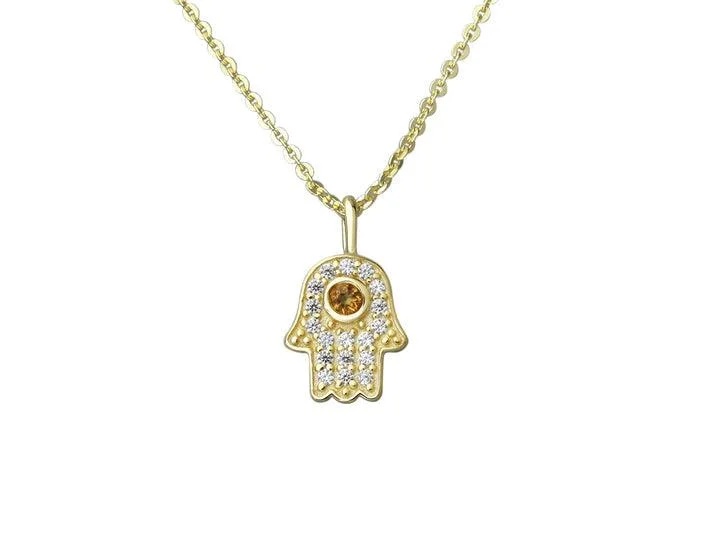 stunning statement necklaces for women -18ct Gold Vermeil Hamsa Pendant Necklace with Cubic Zirconia Detail