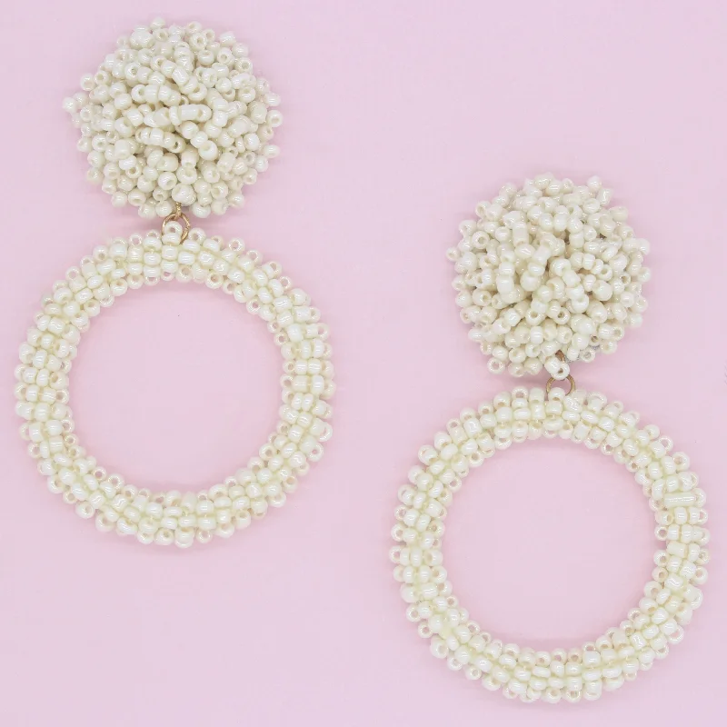 Jade Beaded Hoop Earrings- Ivory