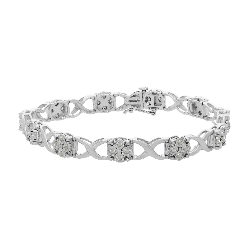 Sterling Silver Rose-Cut Diamond Love Locks Link Bracelet