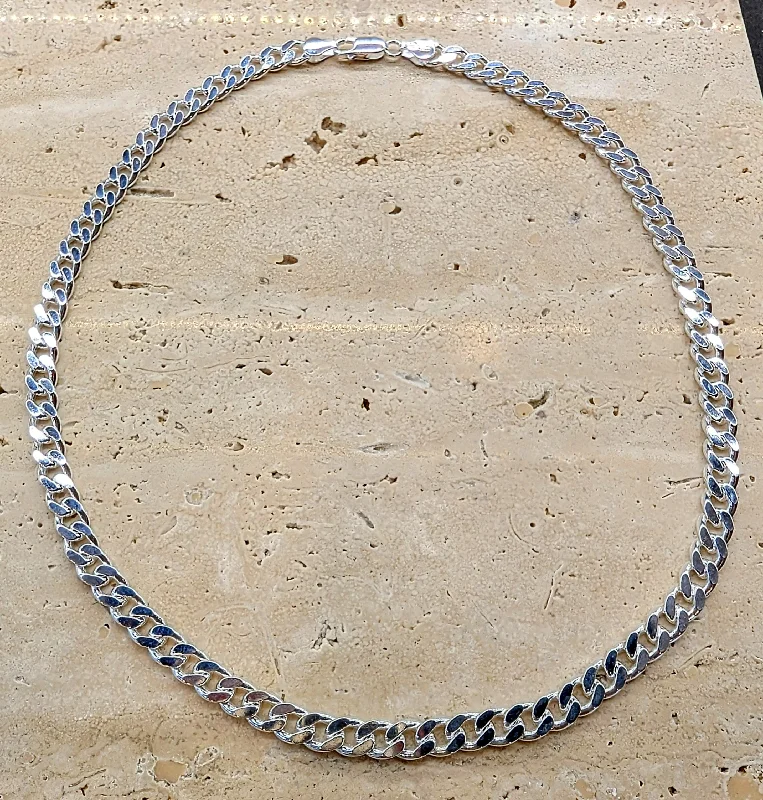 silver chain necklaces for women -Sterling Silver Flat Curb Necklace